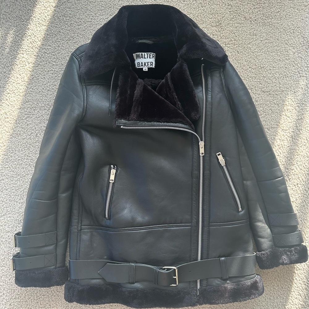 SALE!! Walter Baker Genuine Leather Faux Trim Jacket Bomber Size M – Oversized